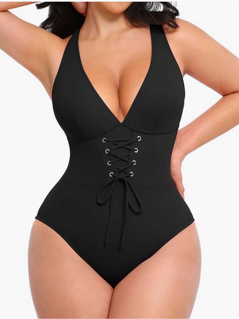 Shapellx Black Lace Halter One-Piece